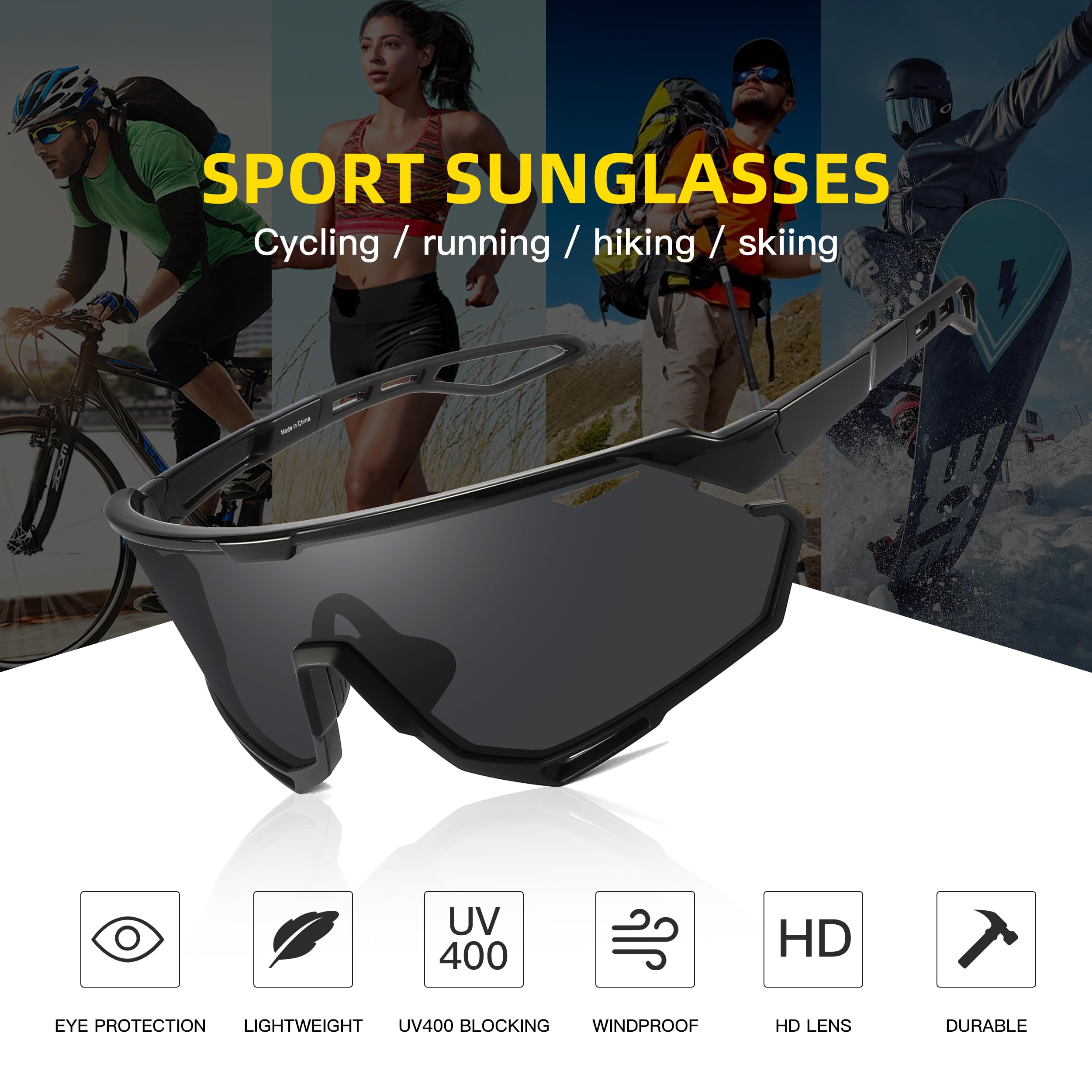 SINSPORT eyewear Occhiali sportivi Occhiali da sole Occhiali da ciclismo da uomo Donne con protezione UV400 per la guida in auto Corsa Ciclismo Pesca Occhiali da sole da golf
