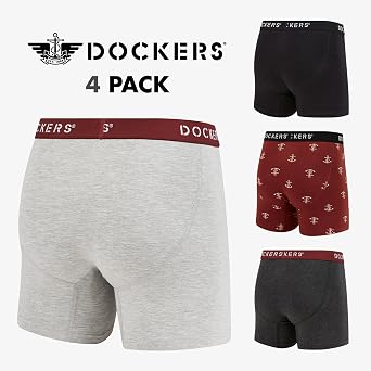 DOCKERS Mens Stretch Boxer Brief Underwear Stretch Cotton Underwear 4 Pack