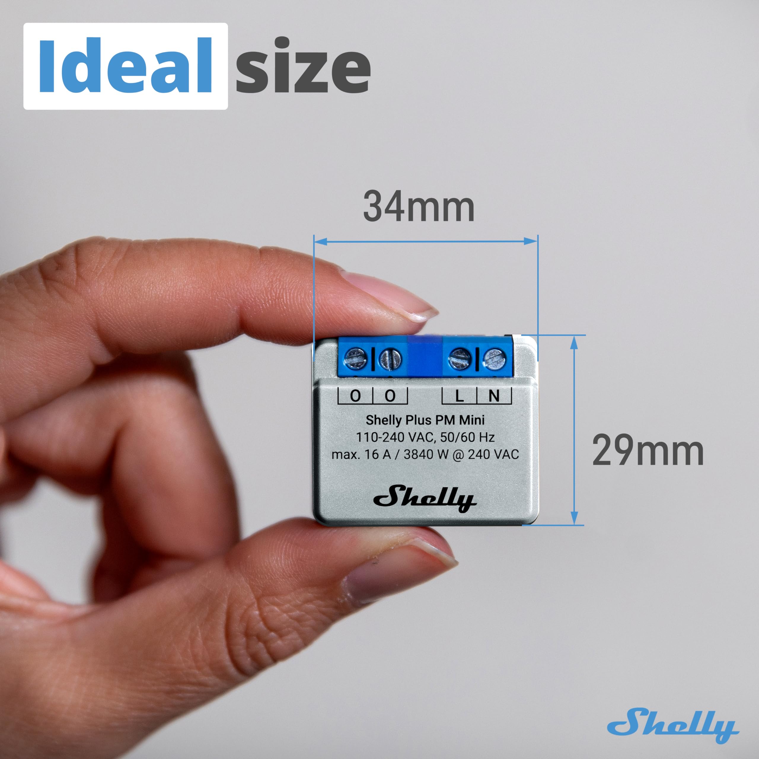 Shelly Plus PM Mini Pack Singolo, Relè Wi-Fi e Bluetooth, Monitoraggio dei Consumi, Misurazione Potenza di Elettrodomestici e Dispositivi Elettronici, Assistente Vocale Google e Alexa, Grigio