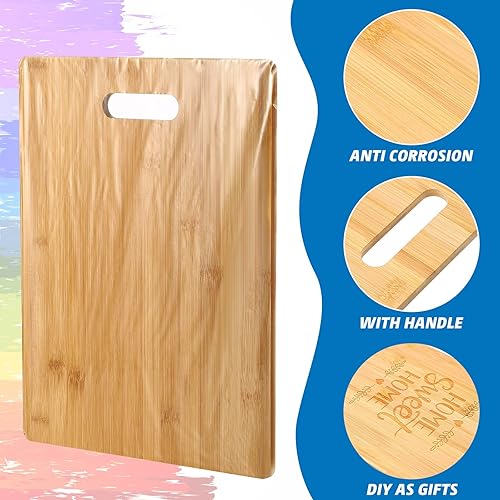 Miniatura 3 de Vesici Paquete de 18 tablas de cortar de bambúmadera con asas a granel en blanco liso grabado láser tabla de cortar para grabado personalizado,