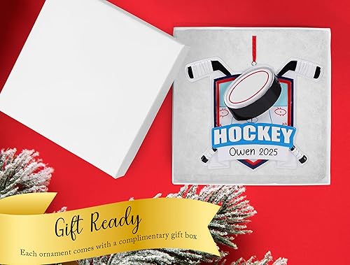 Miniatura 9 de Adorno de Navidad personalizado de hockey sobre hielo 2023  Palos de hockey y disco de decoración del árbol de Navidad para niños y niñas  Regalo de