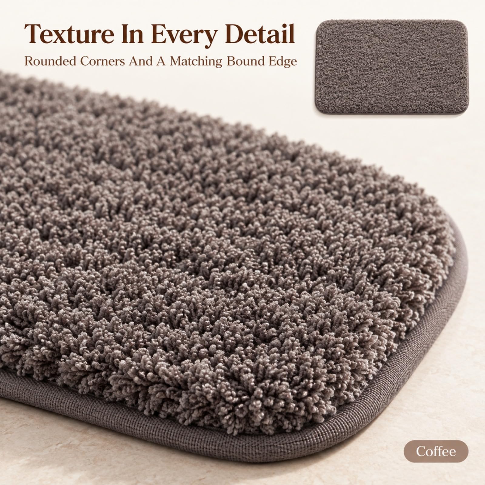Tapis De Bain Doux À Poils Denses, Bordure Soignée Et Coins Arrondis (Marron,50 * 80cm)