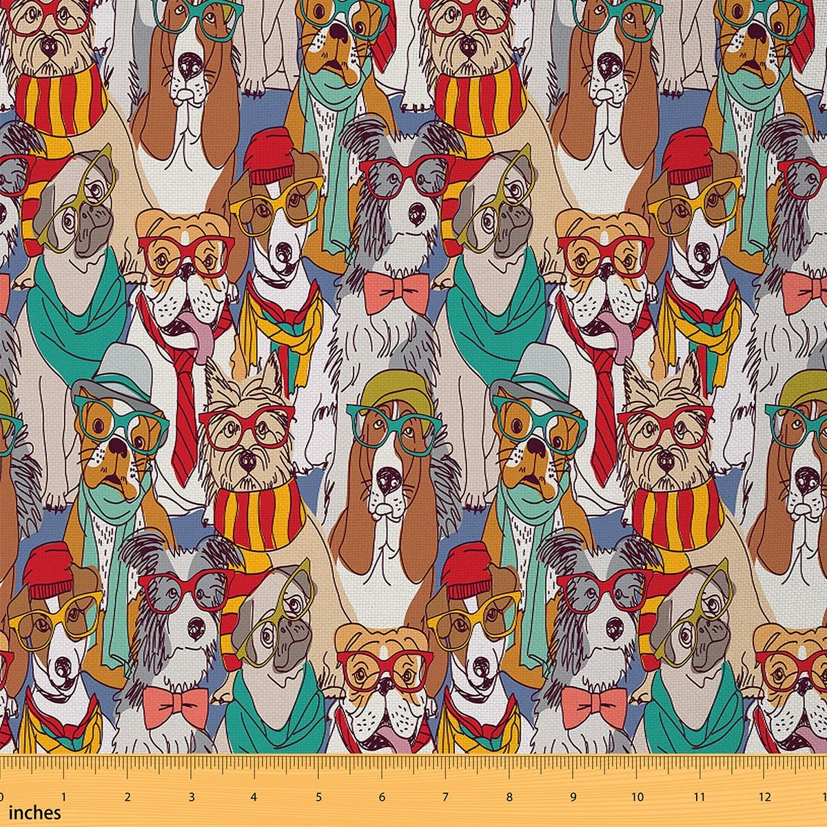 Dogs Upholstery Fabric by The Yard, Cartoon Pug Fabric by The Yard, Puppy Dog Lover Decorative Fabric for Upholstery and Home DIY Projects, Funny Pet Animal Fabric, DIY Art Craft Patchwork, 1 Yard — image 1