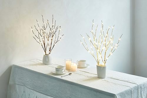 Miniatura 8 de Fudios Ramas de abedul iluminadas de 18 pulgadas, 70 luces LED de sauce blanco con temporizador, funciona con pilas para decoración de Navidad,