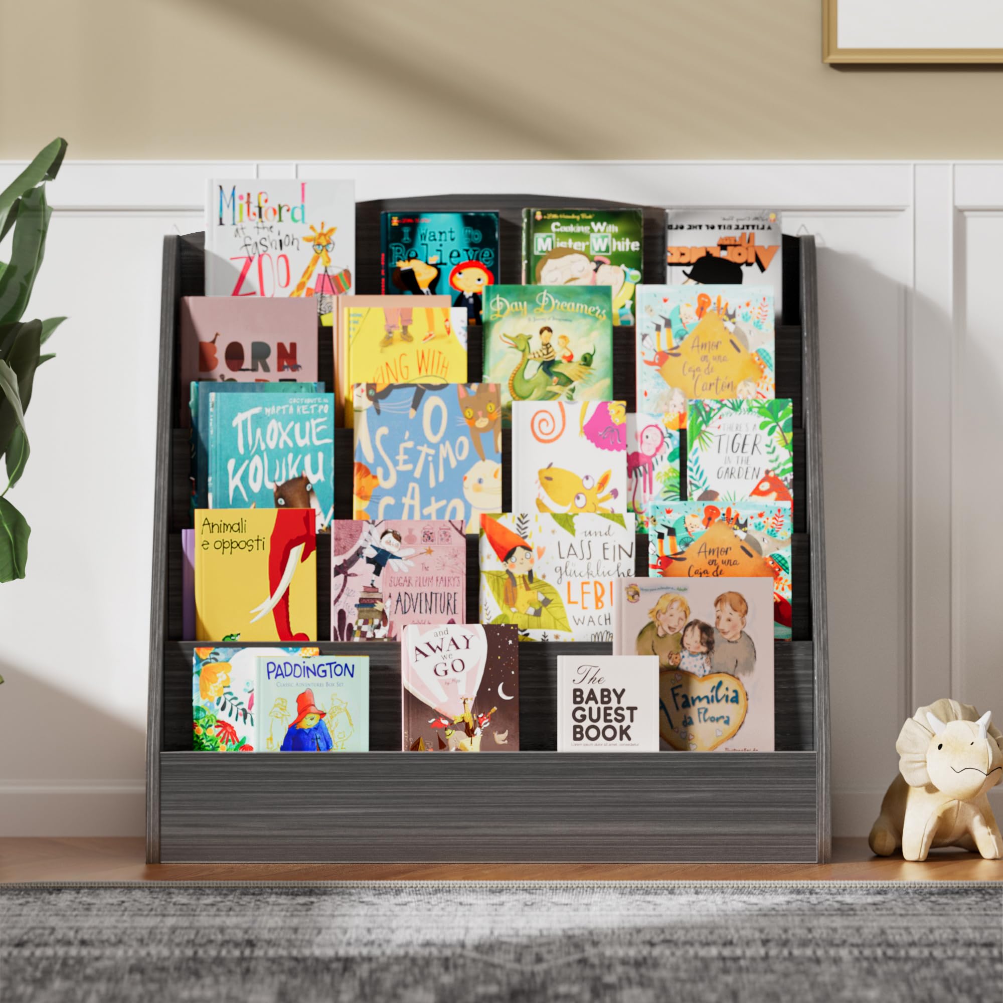 TOETOL 5-Tier Kids Bookshelf - Toddler Book Display Shelves for Classrooms, Playrooms, and Nursery - Wooden Children Book Rack (Gray Wash)