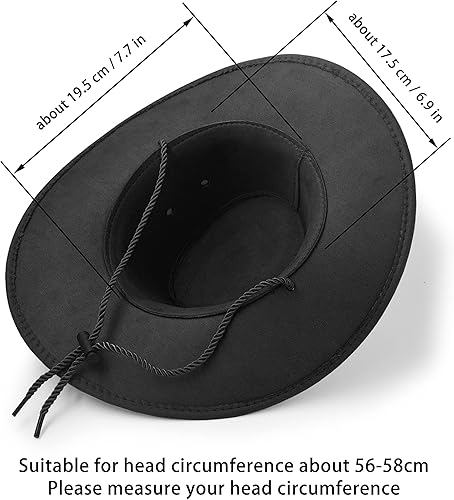 Miniatura 8 de Sombrero de vaquero, sombrero de sol, de piel sintética de fieltro de gamuza, gorra de viaje, sombrero occidental, protección solar al aire libre