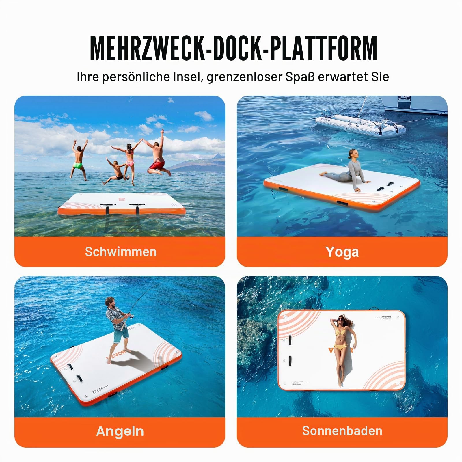 VEVOR Aufblasbares schwimmendes Dock, aufblasbare Dock-Plattform, rutschfeste Wasser-Schwimm-Dock-Matte mit Abnehmbarer Leiter und tragbarer Tragetasche, schwimmende Plattform, Inselfloß für Ozean,