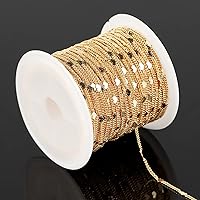 Vista 2 de YOUBEIYEE Cadenas de oro claro de 10 metros (32.8 ft) para hacer joyas, latón chapado en oro de 18 quilates, cadena de eslabones de corazón plano