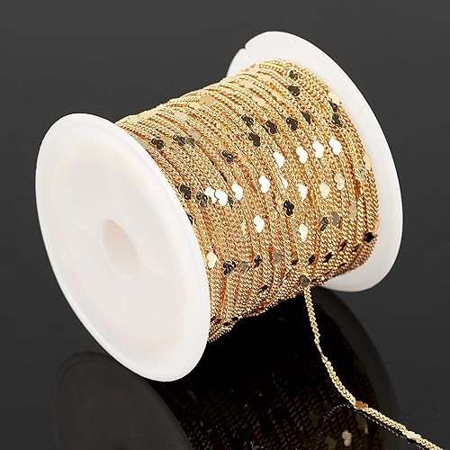 Miniatura 2 de YOUBEIYEE Cadenas de oro claro de 10 metros (32.8 ft) para hacer joyas, latón chapado en oro de 18 quilates, cadena de eslabones de corazón plano