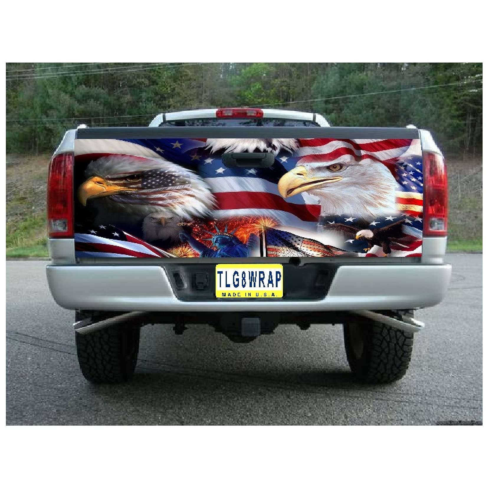 GRAPHIX EXPRESS T40 American Flag Eagle Tailgate WRAP Vinyl Graphic Decal Sticker F150 F250 F350 Ram Silverado Sierra Tundra Ranger Frontier Titan Tacoma 1500 2500 3500 Bed Cover
