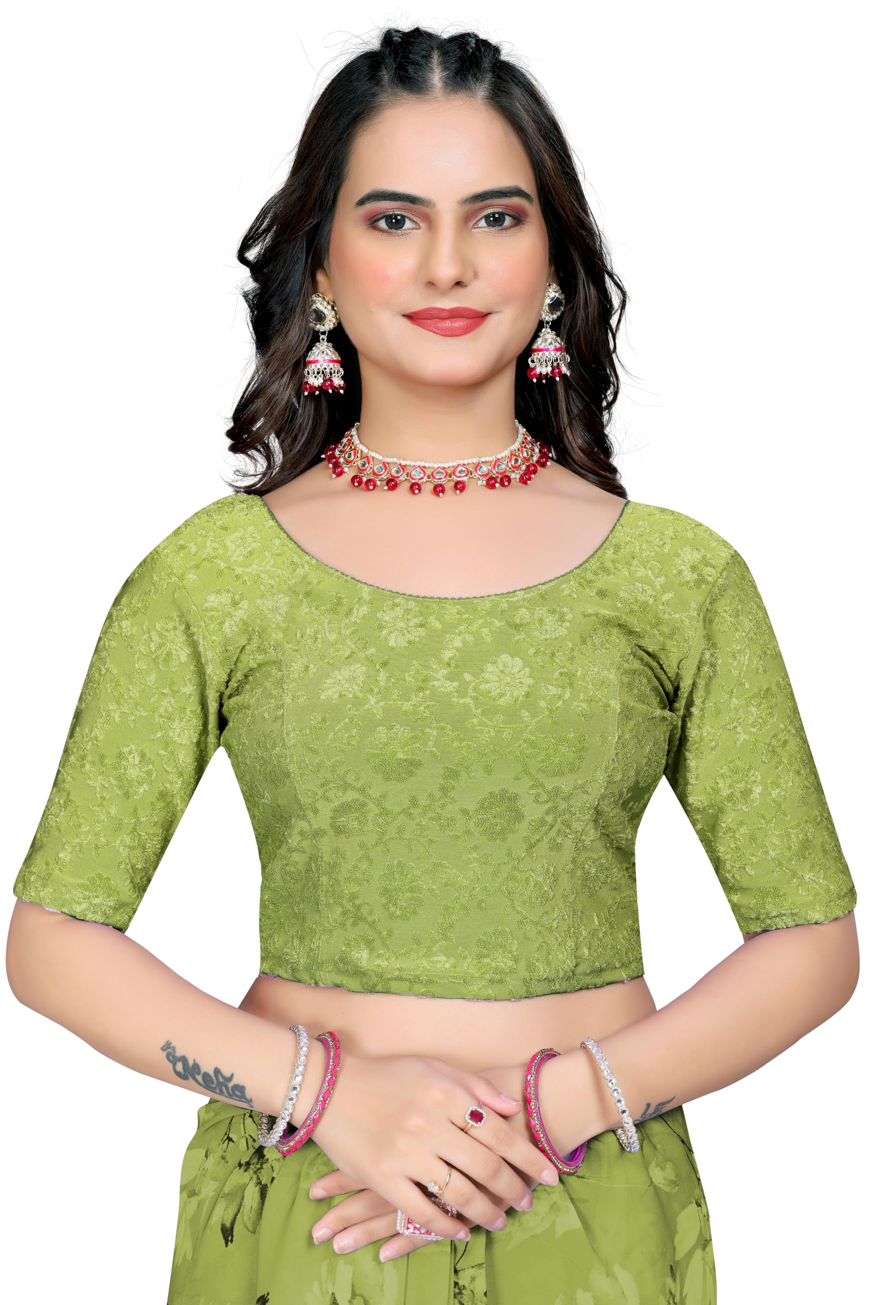 Women's Readymade Saree Blouse Stretchable Floral Design Ready to Wear Casual-picture-50