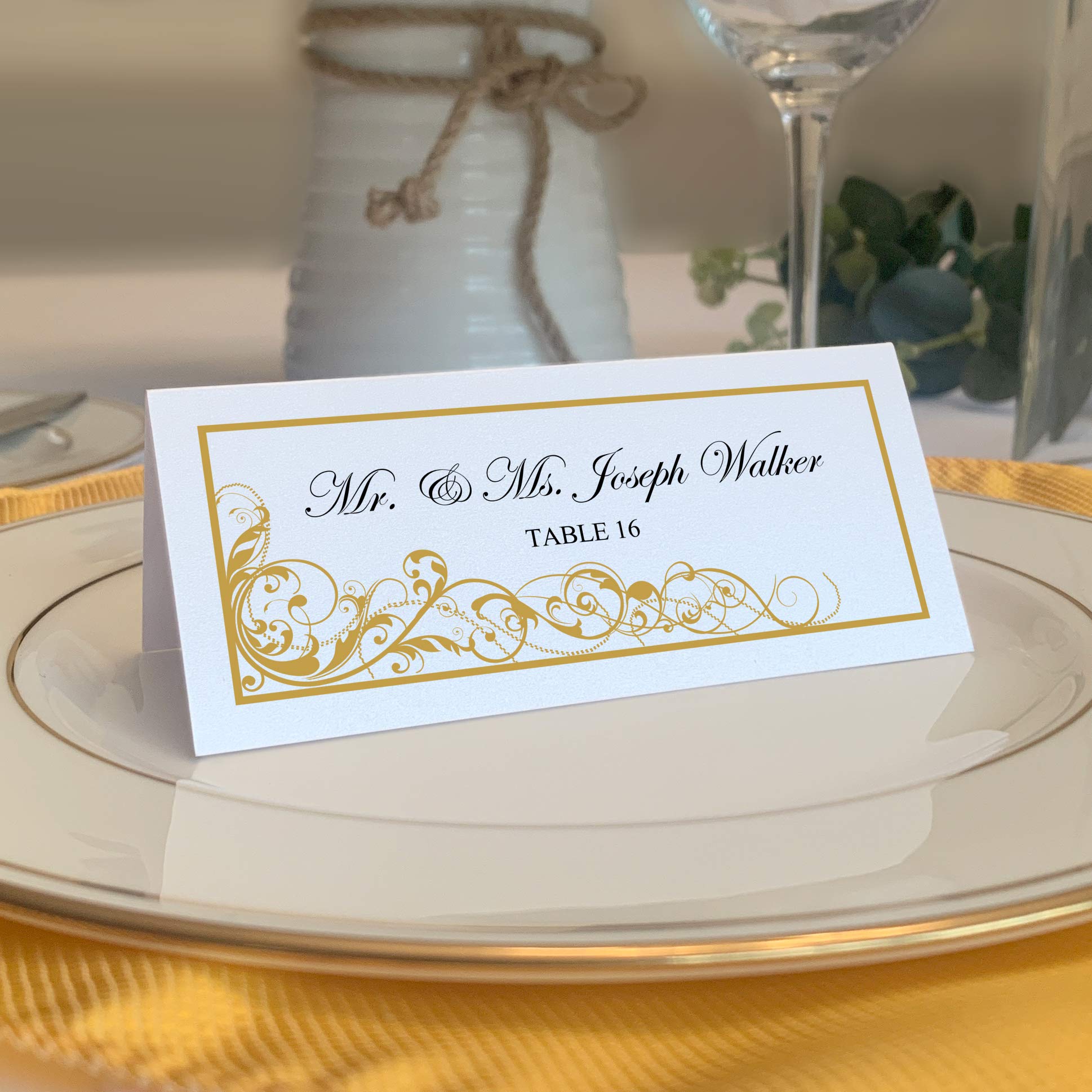 Scribble Vintage Swirl Easy Print Tischkarten, Perlweiß, Papier, gold, (25) Printable Sheets - 150 Cards