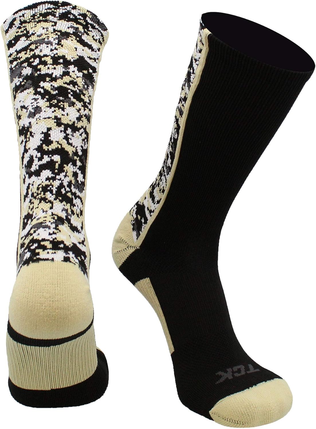 TCK Athletic Crew Socks Digital Camo Football Basketball Lacrosse Black/Vegas Gold Medium
