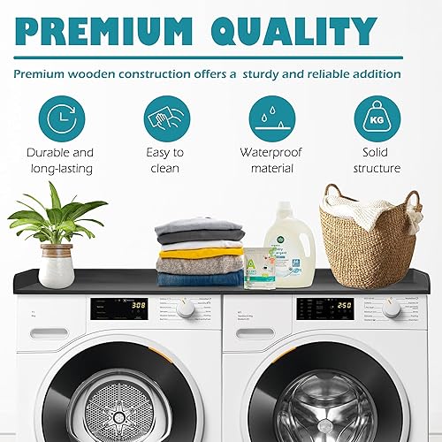 Miniatura 5 de Royxen Encimera de lavandería de madera maciza, encimera para todas las lavadora y secadora de carga frontal, espacio adicional para lavandería,
