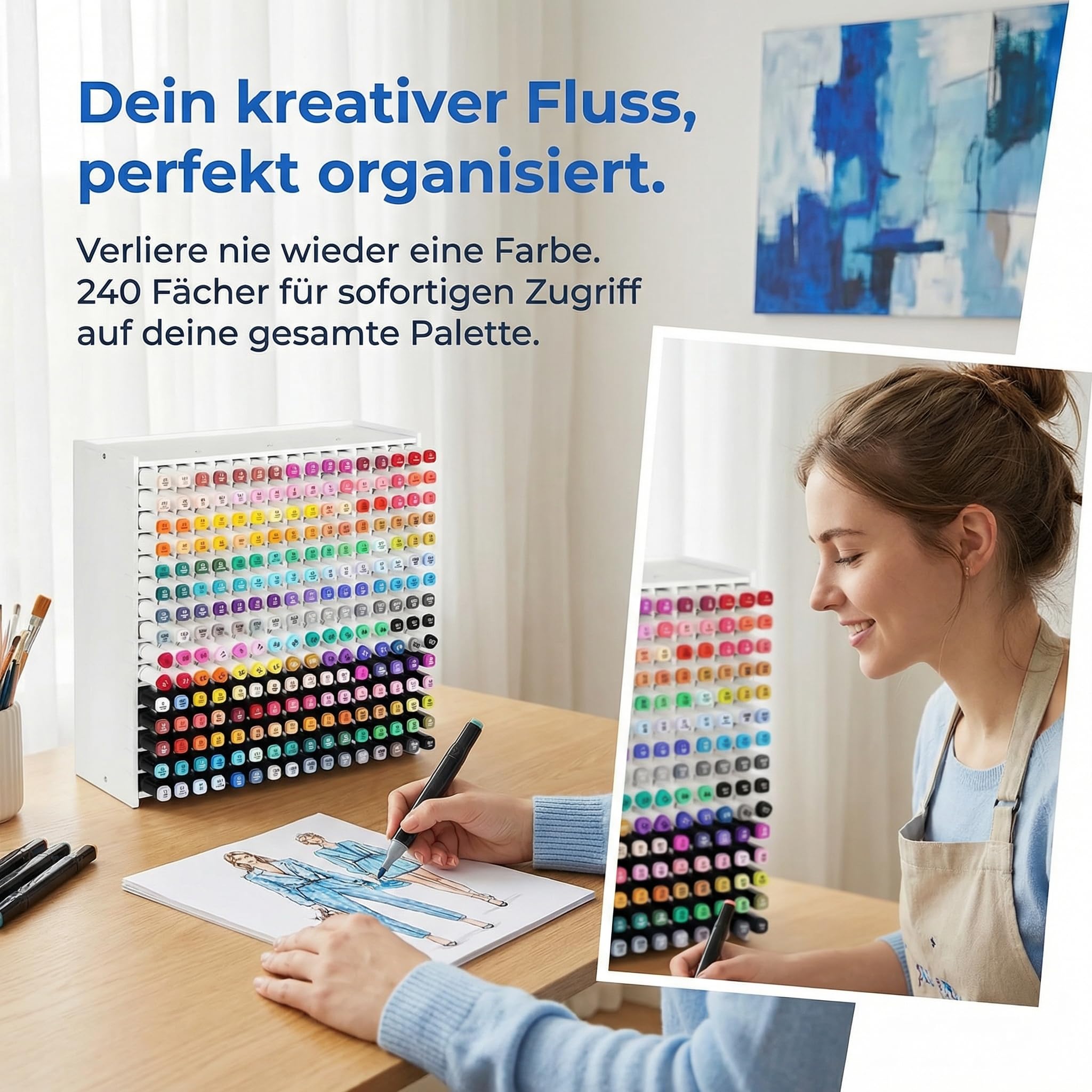240 Fächer Stifte Organizer Schreibtisch, Großer Marker Organizer mit Verstellbaren Trennwänden, Robuster Stiftehalter Aufbewahrung für Marker, Stiftebox für Kinder, Künstler & Büro (Weiß)