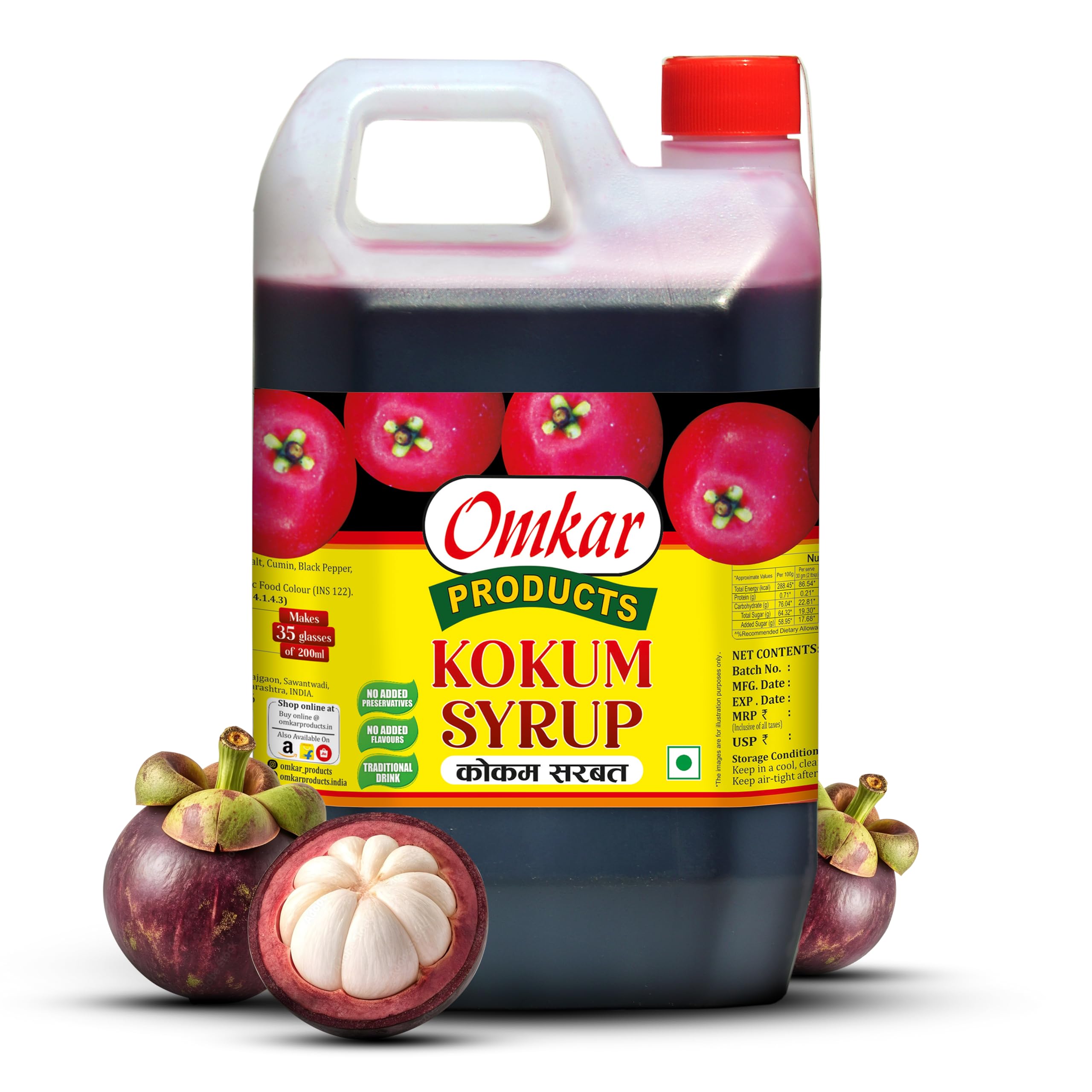 Omkar Products Kokam Syrup Gluten Free, 1000Ml, Liquid