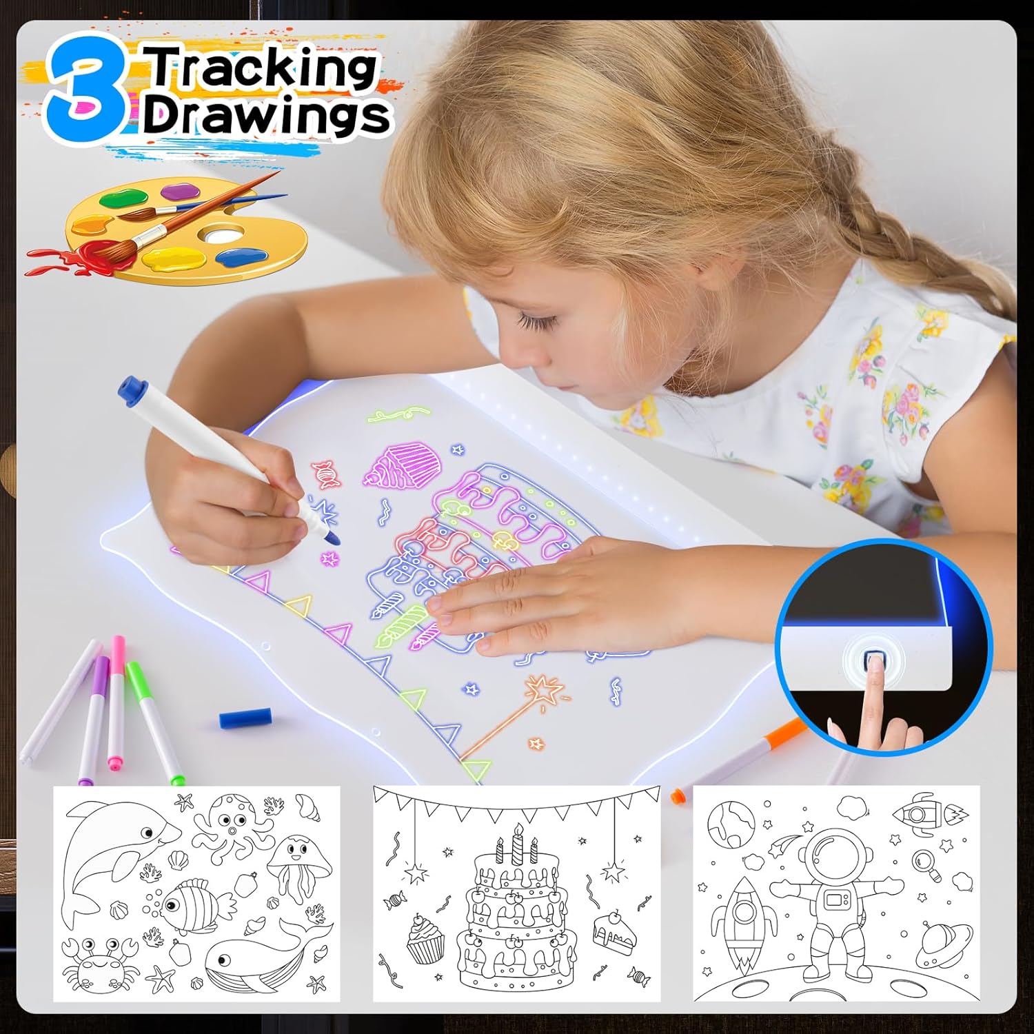 VINTS 19-Inch Rechargeable LED Note Board, Glow Light Up Drawing Board with 4 Modes & 7 Colors,LED Dry Erase Doodle Board with Stand,Touch Control for Kids Teen Christmas Gift,15.75"X11.81"