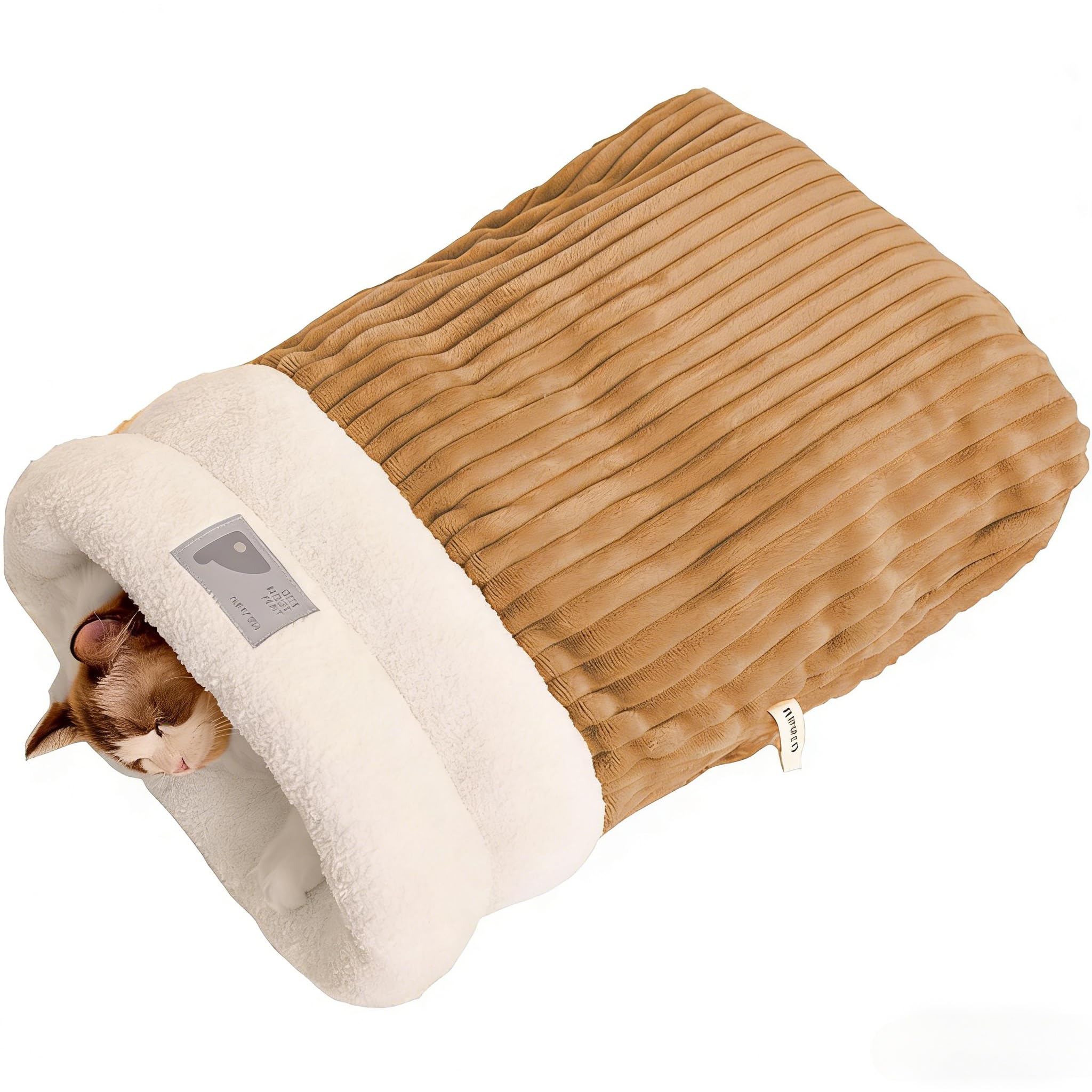 LSYZHX Cat Sleeping Bag, Soft Comfortable Winter Cave Bed Nest for Cats and Dogs up to 6 Pounds, Made of Cotton, Size M Brown โ image 1