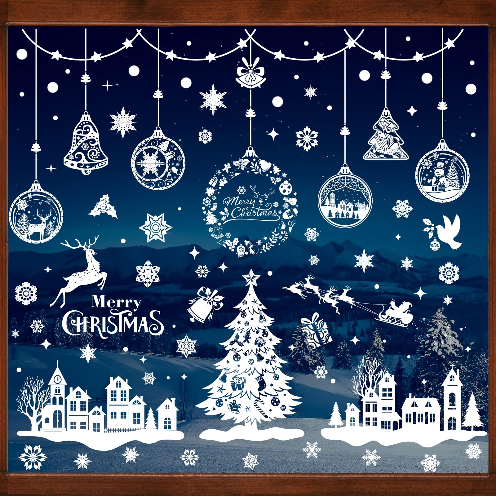 Niviy Adesivi Natalizi per Finestre 9 Fogli DIY Stickers Natale con Renne, Pupazzo di Neve, Casa, Albero di Natale e Fiocchi di Neve in PVC, per Vetrofanie Decorazioni,243Pezzi
