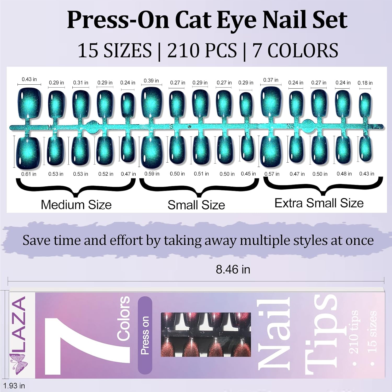 Laza 210pcs Cat Eye Press on Nails 7-Color Black Hole Short Fake Nails
