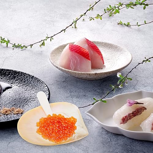 Miniatura 8 de Toyvian 1 juego de platos de concha natural para hornear, plato de caviar para servir postre y salsa con cuchara, plato decorativo de joyería para