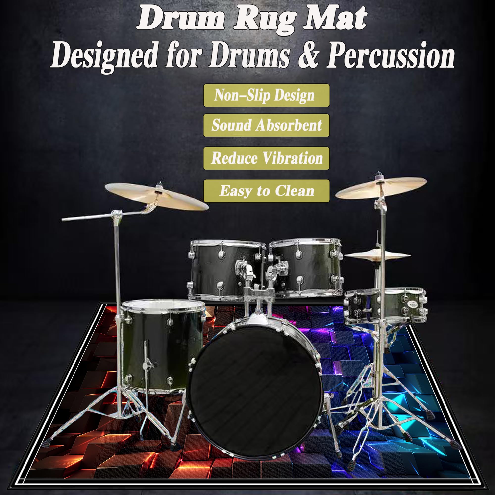 210 x 180 cm Tappeto Batteria Tappetino per Batteria Drum Tappeto Insonorizzato per Batterie Elettroniche Rullante Acustica Snare Drum Grancassa Coperta Antiscivolo Tappetino per Batteria Acustica