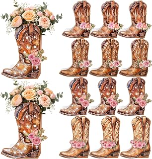 Funrous 12 Packs Western Cowgirl Boots Centerpieces Flower Boxes | Cowboy Boot Vase Rodeo Table Decorations for Birthday Party Bridal Baby Shower Wedding Supplies Props, 6.6 x 4.7 x 8.2 Inch