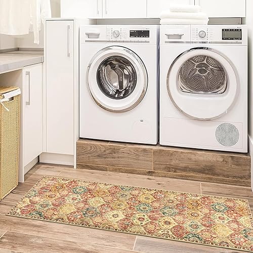 Miniatura 4 de Lahome Alfombra marroquí para cocina, 2 x 6 pies, ultrafina, lavable, vintage, lavable, alfombra oriental, antideslizante, para interiores, entrada,