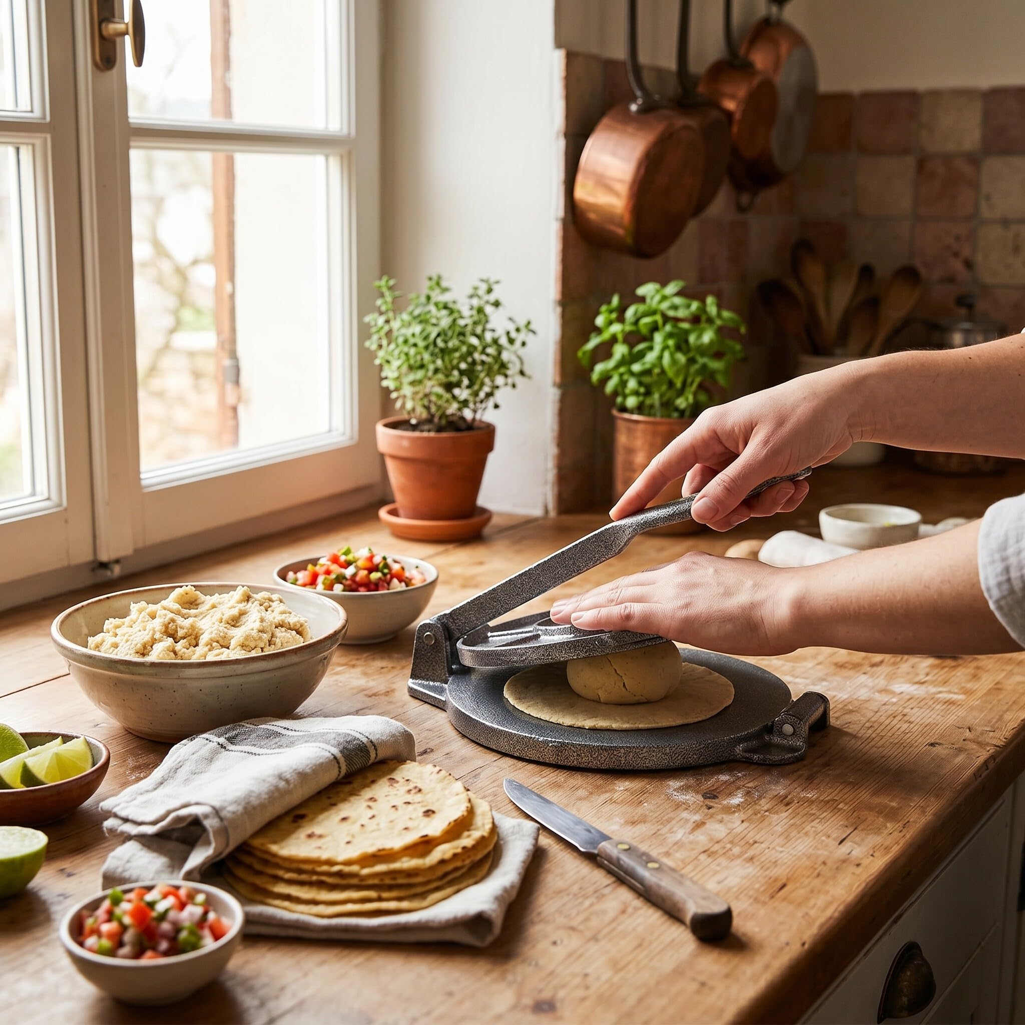 Prensa de Tortilla de Hierro Fundido, Máquina para Hacer Tortillas de Maíz, Patacones, Quesadillas y Roti