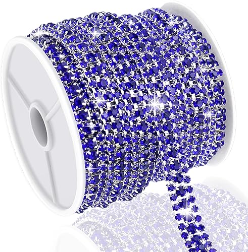 Cadena de diamantes de imitación de cristal de 6 yardas y 3 filas, cadena de cierre de diamantes de imitación de cristal azul para hacer joyas,