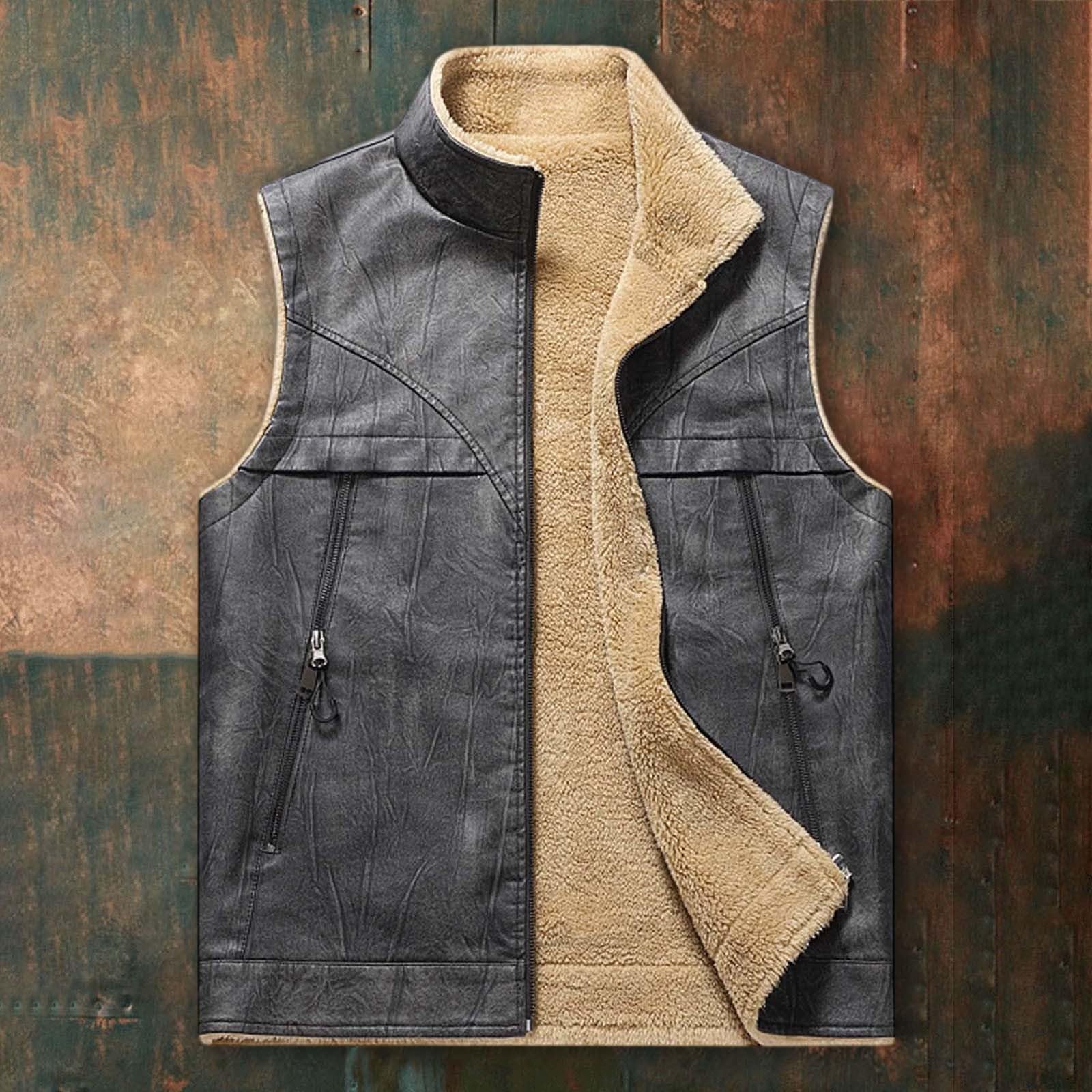 Generisch 2026 Gepolsterte -Lederweste Herren Outdoor-Sport Warmes Unterhemd Schultern Arbeitskleidung Taschenweste (Grey, XXL)