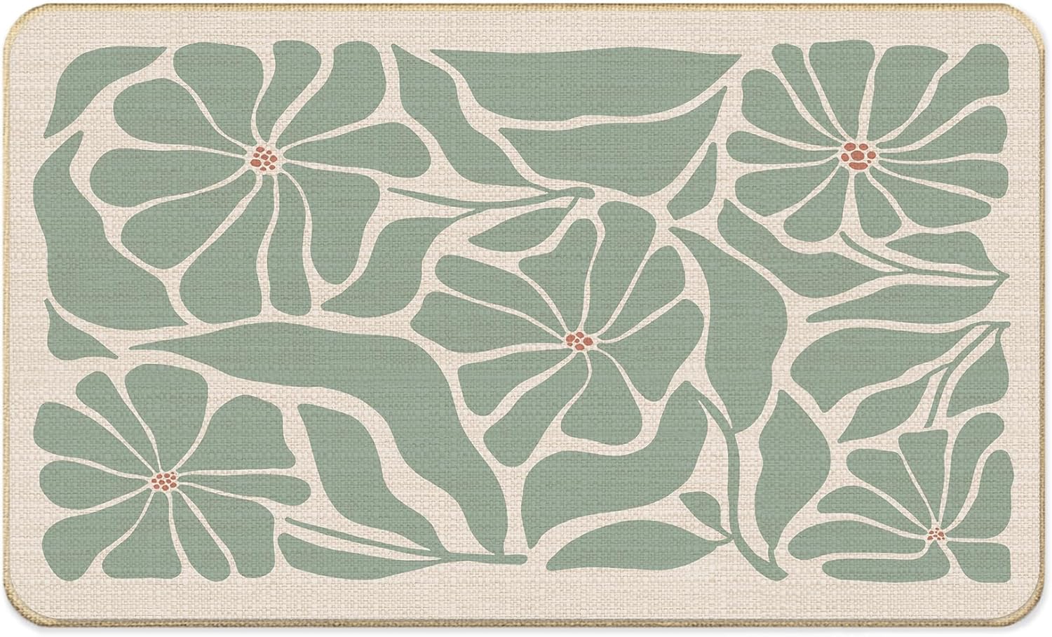 Boho Floral Door Mat, Modern Abstract Mid Century Sage Green Flower Welcome Doormat for Front Door Indoor Outdoor Entrance, Boho Floral Bath Mat for Bathroom, 17x30 Inches