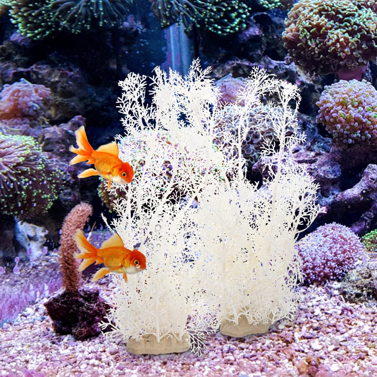DOITOOL Plantas de plástico para acuario, pecera grande, 2 piezas, paisajismo, plástico, artificial, decoración de acuario grande, color blanco