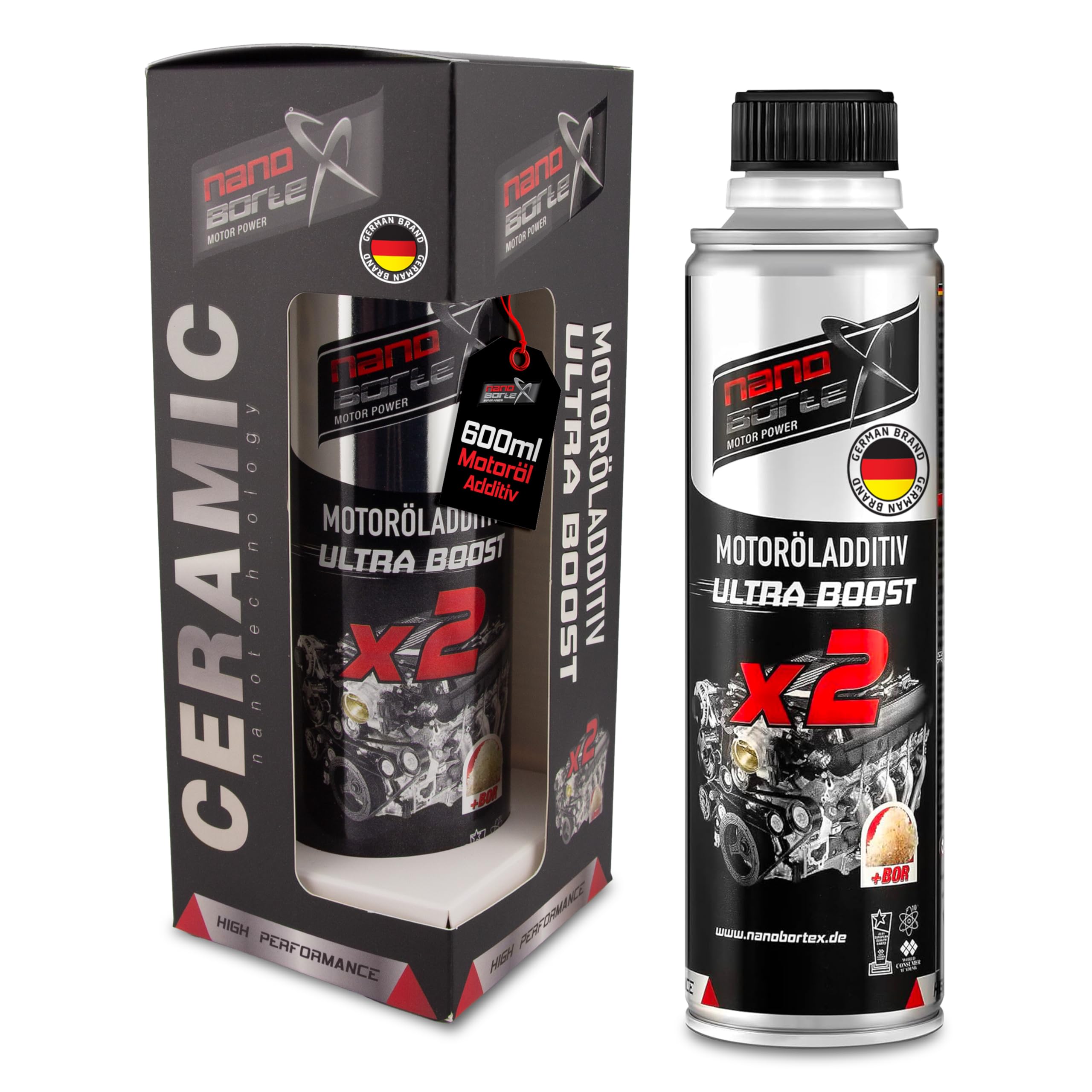 NanoBorTeX Aditivo para aceite cerámico premium y Bor Boost Aditivo para aceite de motor, protección contra el desgaste, aditivo NanoBorX de alto rendimiento, 600 ml