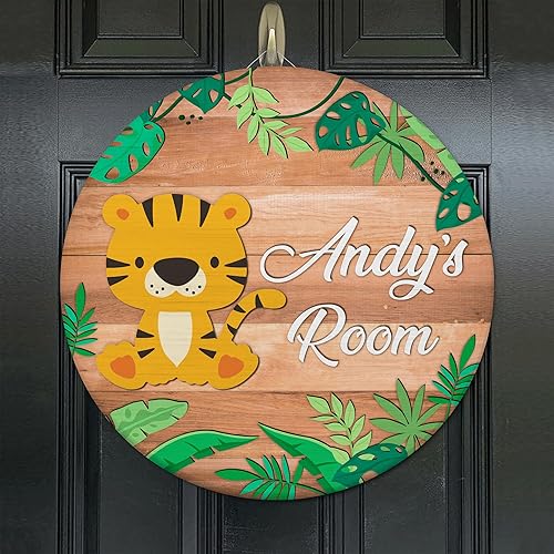 Vista 26 de Hyturtle Letrero personalizado de elefante, letrero personalizado de bosque, nombre del niño, letrero de puerta de niños, decoración de pared