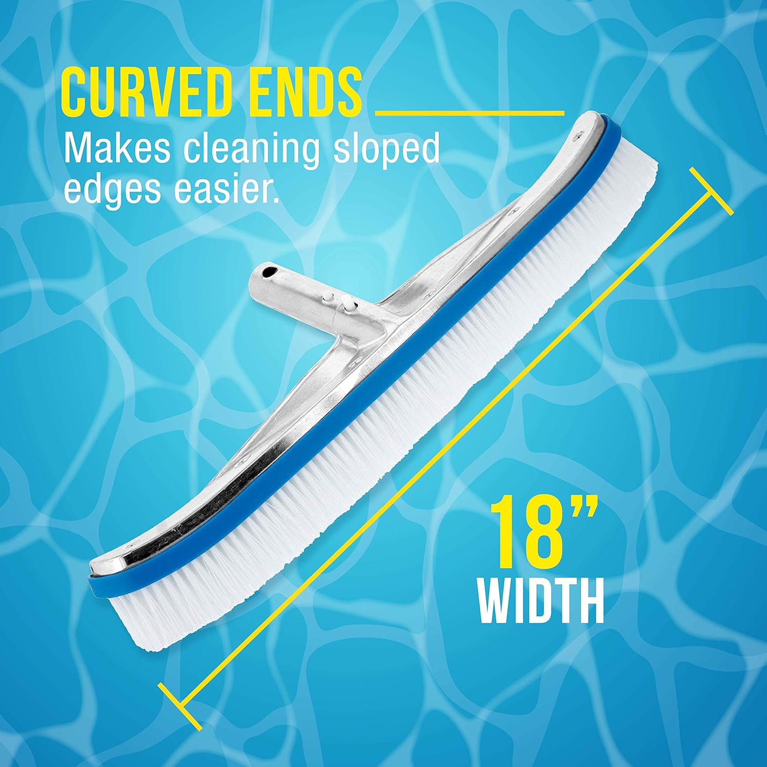 U.S. Pool Supply Professional 18" Aluminum Wall & Floor Pool Brush with Nylon Bristles and EZ Clip Handle - Reinforced Curved Ends, Durable Nylon Bristles - Sweep Debris from Walls, Floor, Steps : Patio, Lawn & Garden