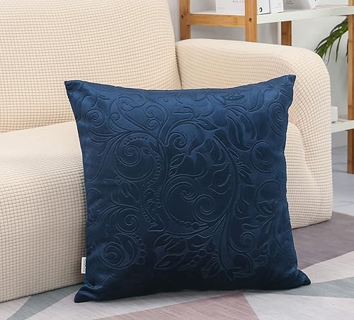 TangDepot Funda de almohada en relieve de terciopelo pesado, tela de terciopelo anaglifo floral clásico, funda de almohada decorativa, funda de