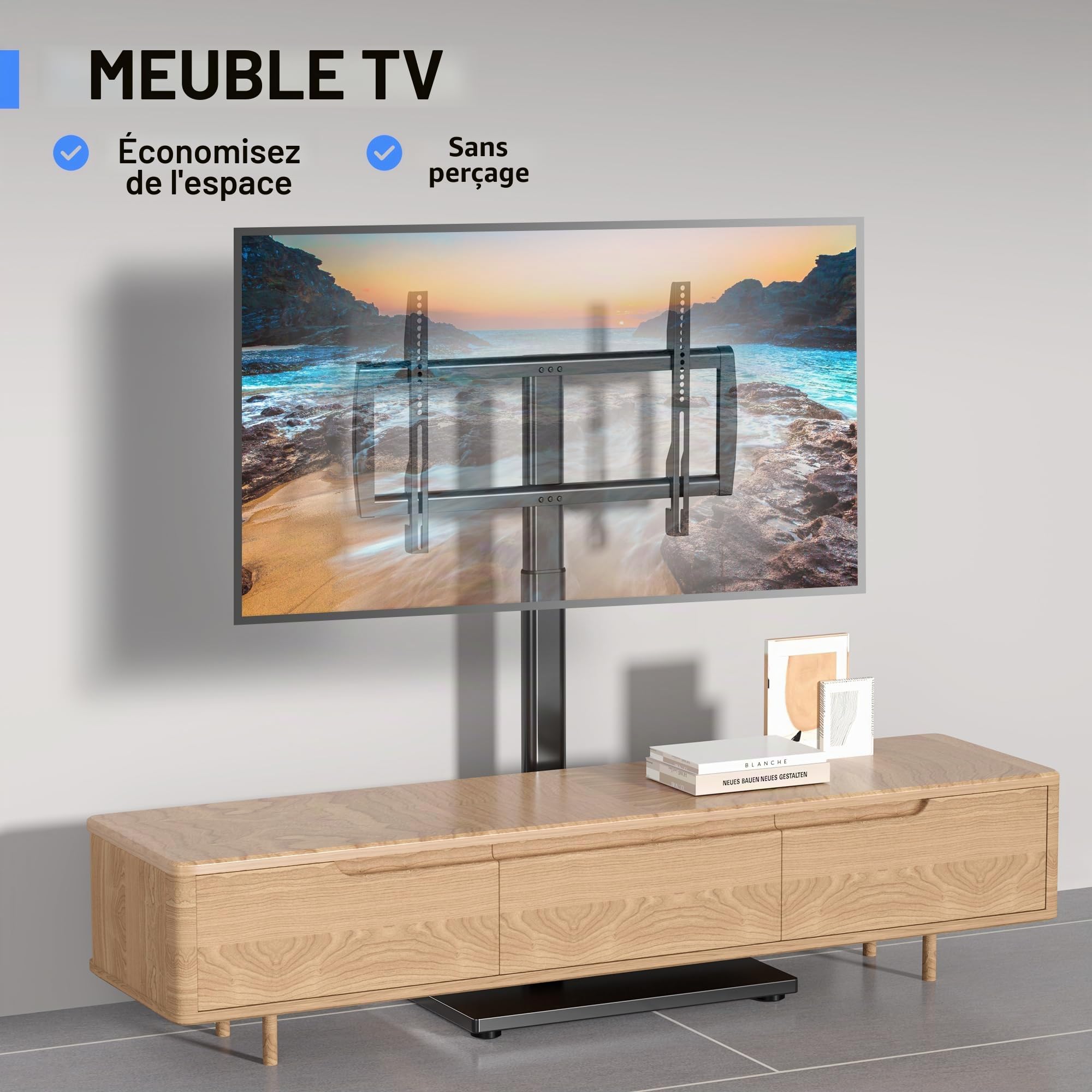 XINLEI Support TV Universel au Sol pour Écrans 32-75 Pouces, Support Mural Inclus, Gestion des Câbles, Charge Max 60 kg, VESA 600x400 mm, TS004H