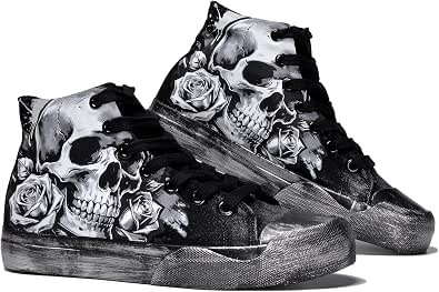 Spooky Halloween Skull High Top Lace Up Canvas Walking Shoes