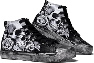 Spooky Halloween Skull High Top Lace Up Canvas Walking Shoes | Unisex Gothi Skeleton Canvas Sneakers,Retro Punk Shoes for Streetwear,Casual and Breathable Black Tennis Shoes