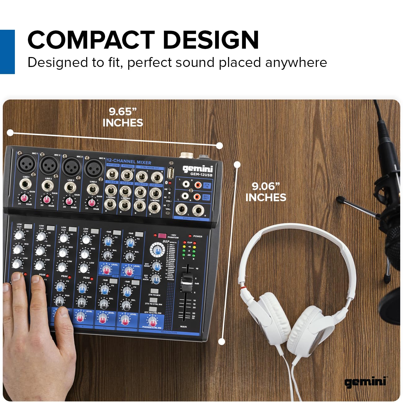 Gemini Sound GEM-12USB - Audio Mixer Analogico a 12 Canali Compact 12 Channel, Inclusi i 4 Canali MIC, 3 Band EQ, Riproduzione USB Da USB Stick E Streaming Bluetooth