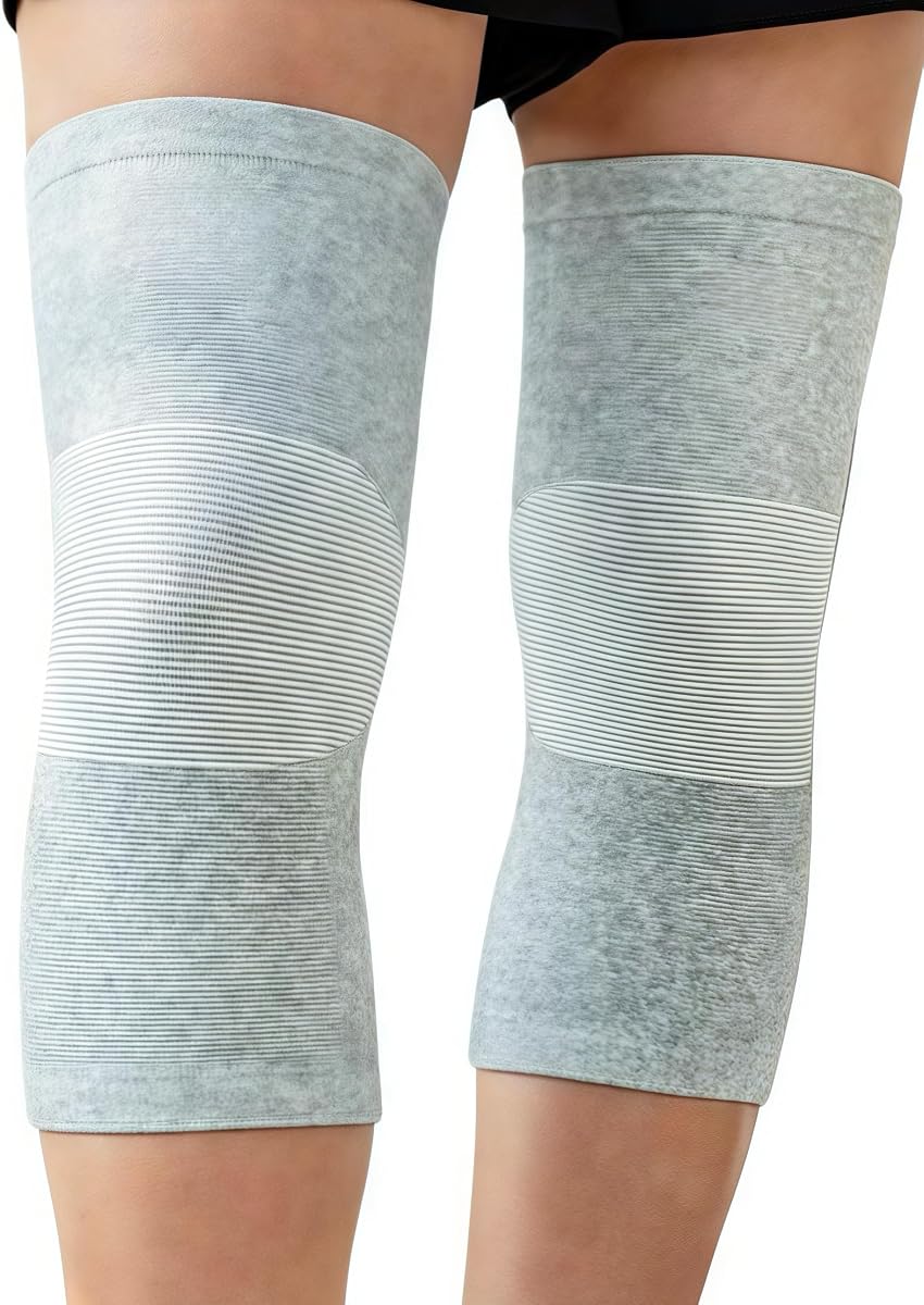 Rodilleras de bambú, paquete de 2 rodilleras de compresión para mujeres y hombres, rodilleras de recuperación elásticas y cálidas para artritis y dolor de rodilla