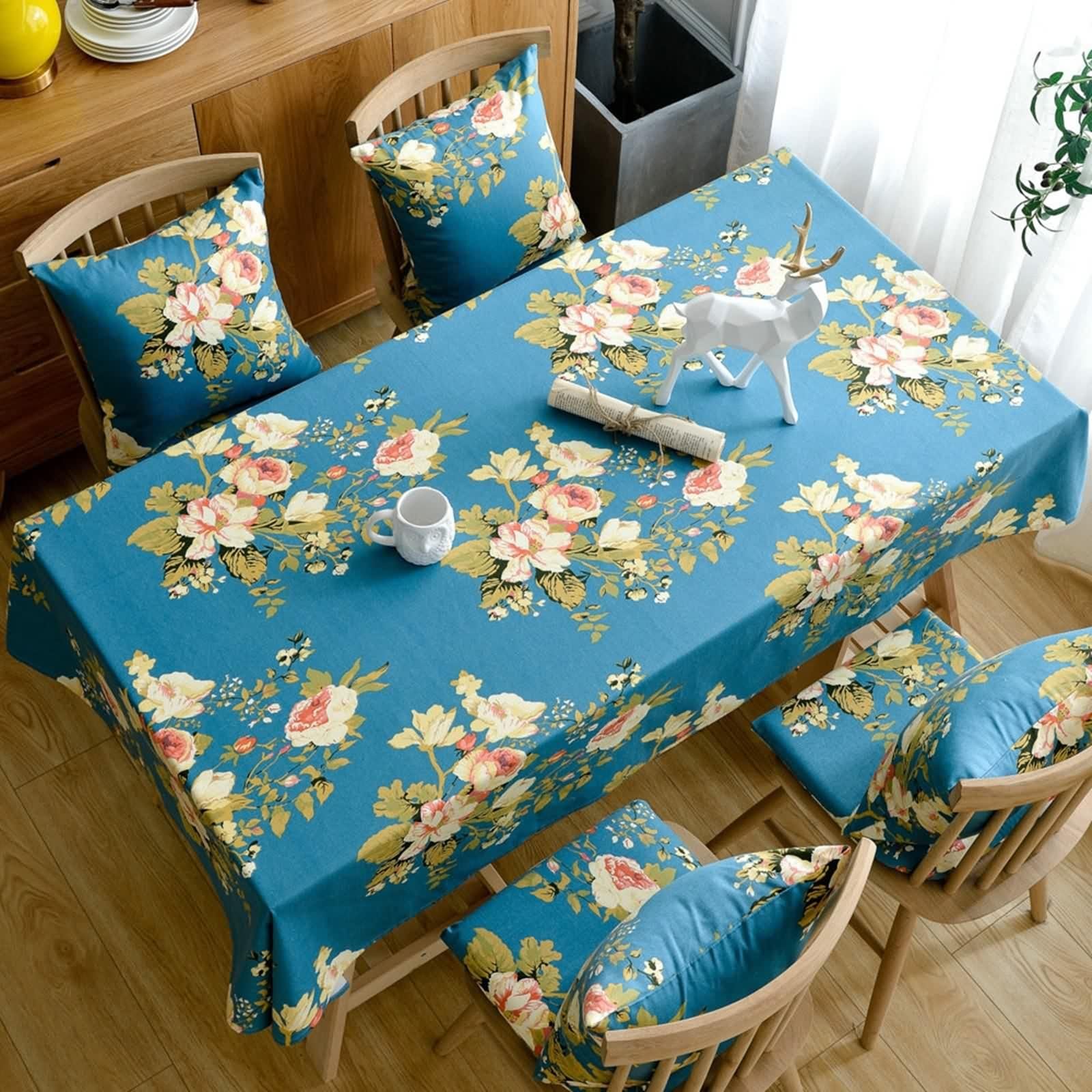 Tovaglia Cotone Fiori, Tovaglia Cucina Moderna Blu Tovaglia Tavolo 90X135CM per Compleanno Festa Matrimonio