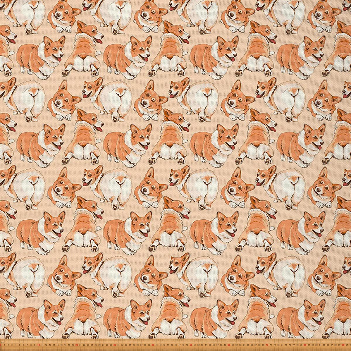 Cute Corgi Dog Upholstery Fabric by The Yard Kawaii Dachshund Fabric for Upholstery and Home DIY Projects Cartoon Pet Puppy Dog Waterproof Outdoor Fabric 1 Yard (L92*W150cm) Orange
