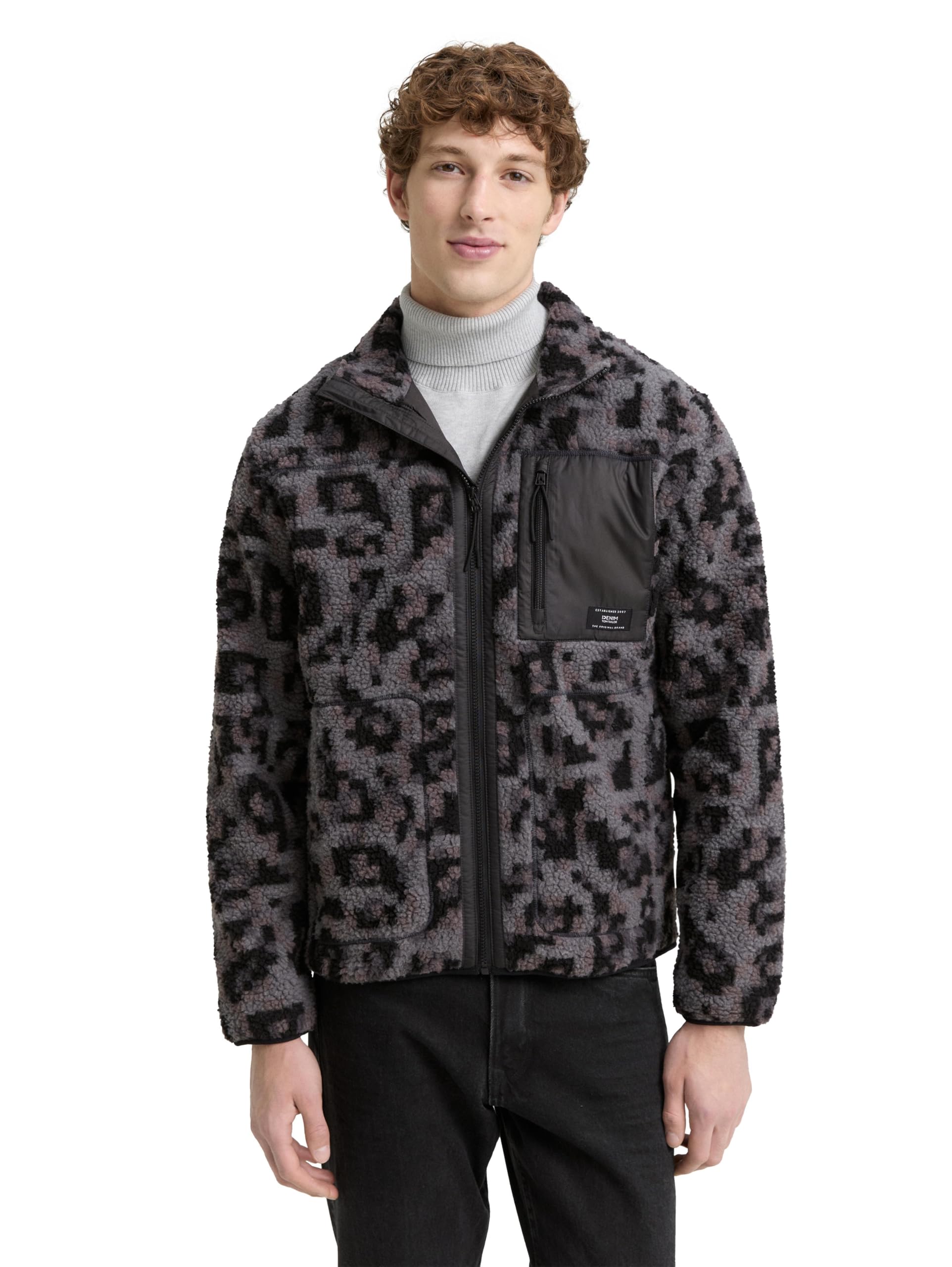 TOM TAILOR Denim Herren Teddyjacke mit Stehkragen