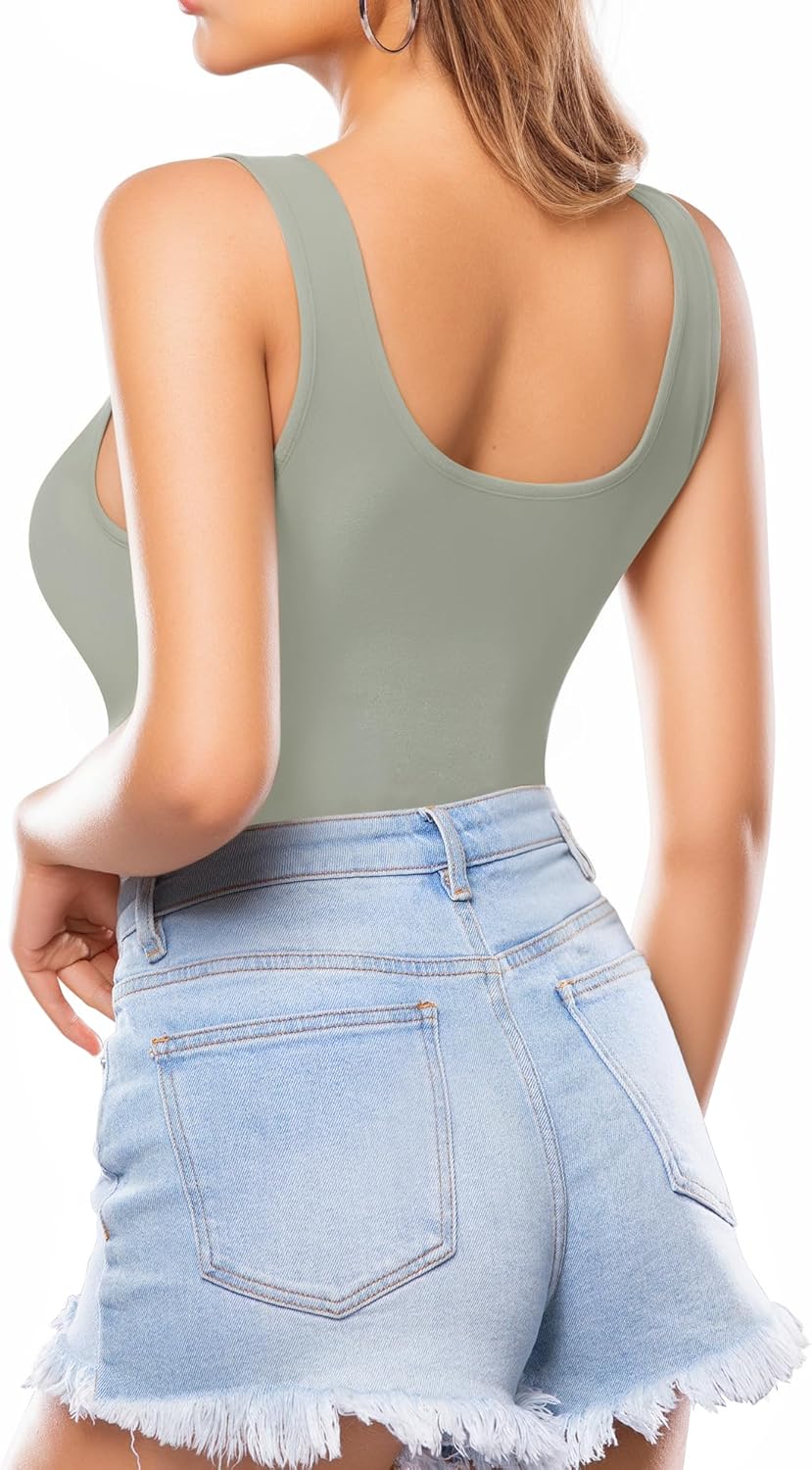 MANGOPOP Women's Tank Top Bodysuit Scoop Neck Sleeveless Body Suits Sexy U-Back Backless Going Out Tops - Image 3