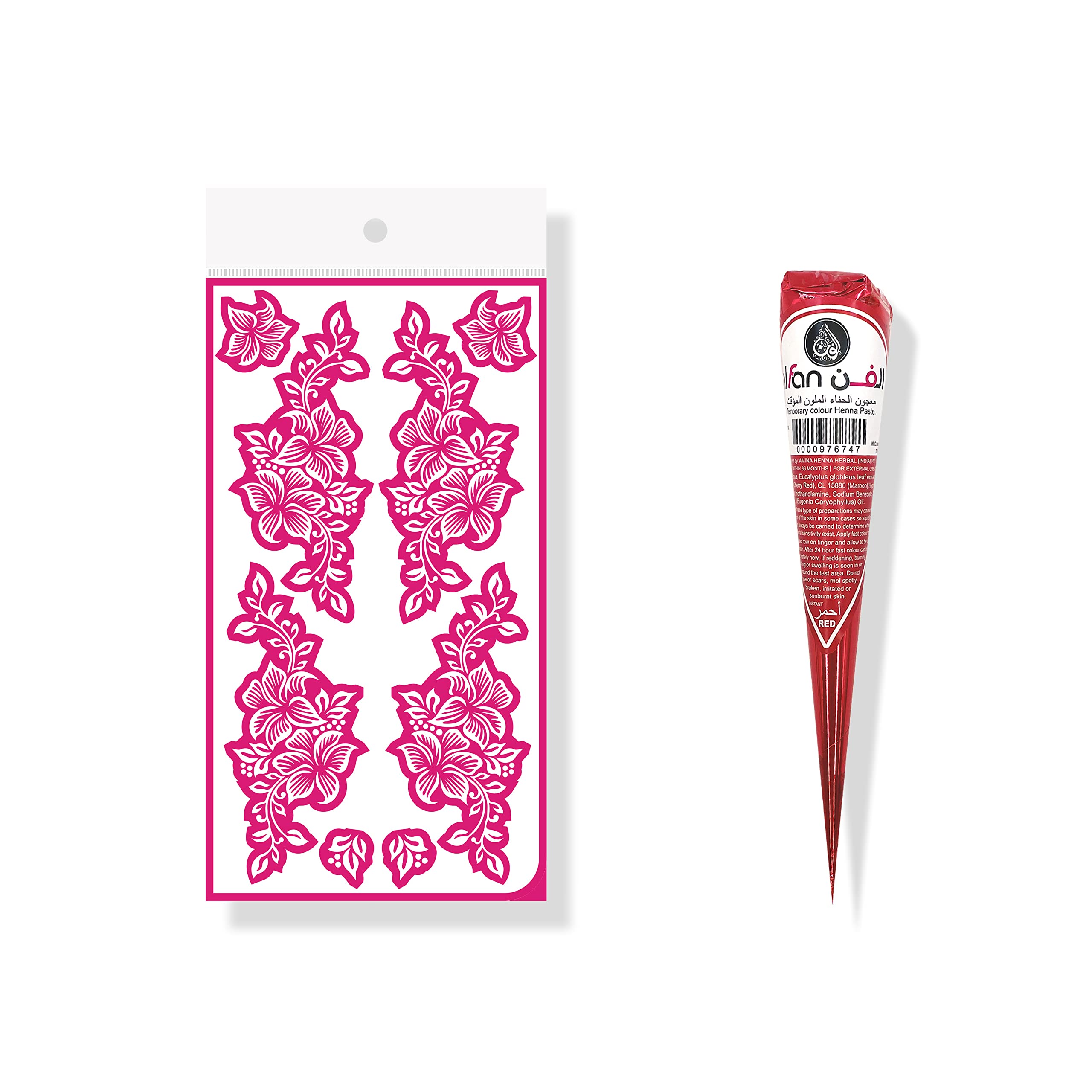 ALFAN HENNA STICKER FOR KIDS (A0047) + INSTANT HENNA PASTE (RED)