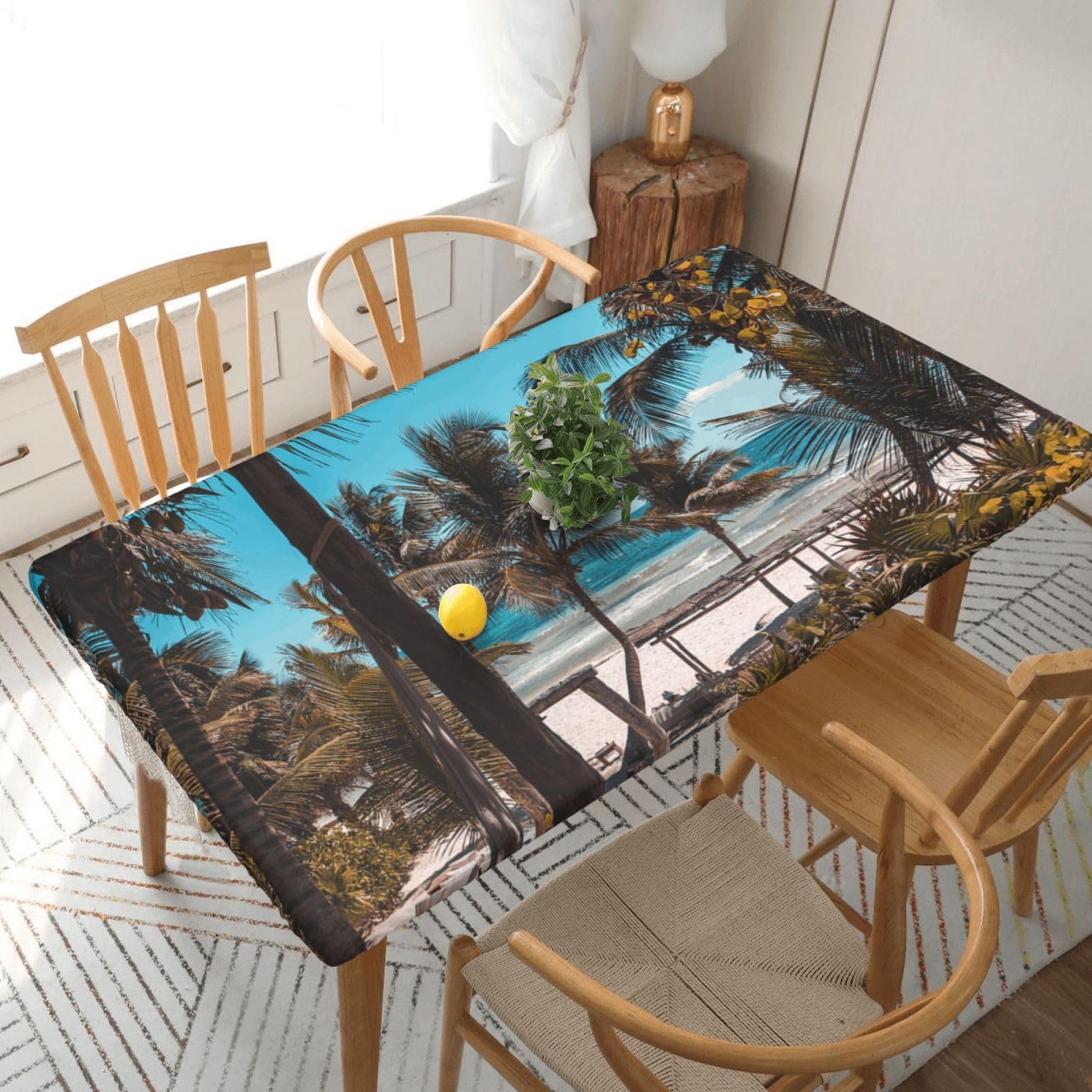 BNVSADC Beach Palm Trees Printed 5FT Tablecloth Polyester Kitchen Water Resistant Table Cloth Dining Table Decoration Table Covers, 152x76 CM
