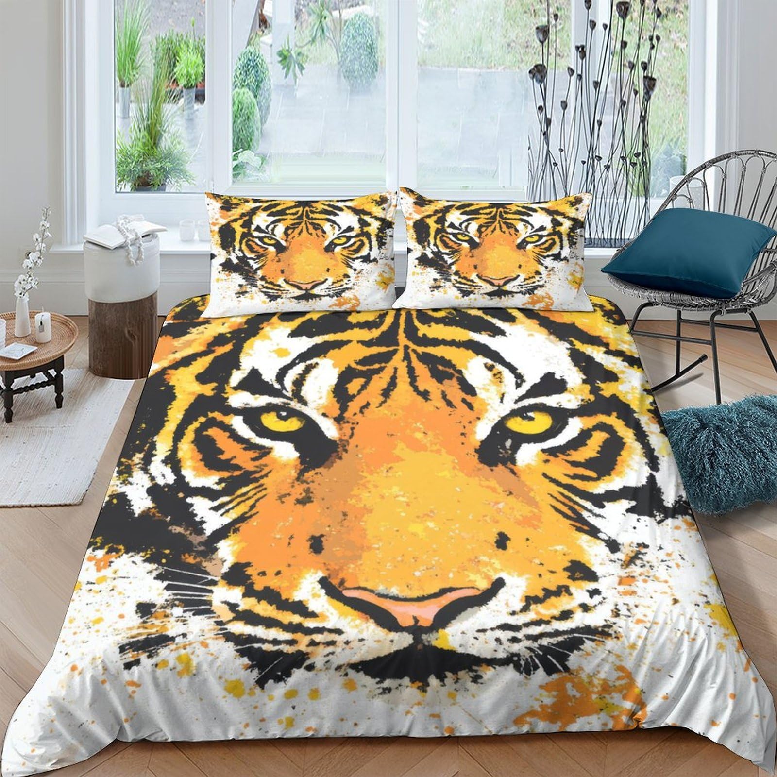 Ctjqhvkz Style-4 3D Printed Tiger Face Fitted Sheet Microfiber Soft Non-Slip Mattress Cover Bedroom Decor For Adults Teens Single（135X200cm）