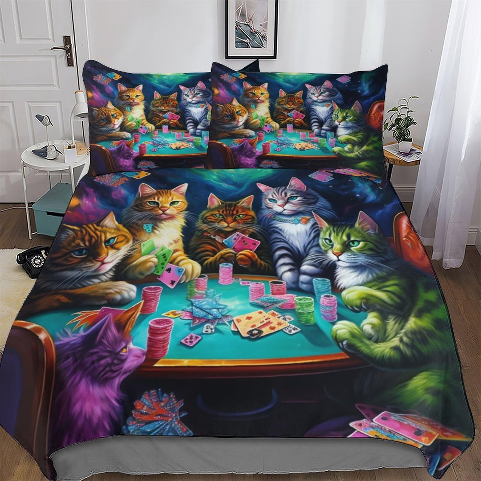Cute Cat Series Bedding Set Patterns Soft 3pcs Fade Resistant Breathable Quilt Cover with Pillowcase 3D Printed Duvet Cover Set Comforter Cover, For Boys, Girls Double (200x200cm)